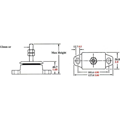 R&D Flexible Engine Mount (Shear Type / 30 - 90LBS / 12mm Stud) 800-038