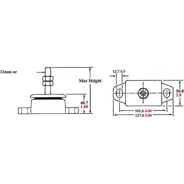 R&D Flexible Engine Mount (Shear Type / 70 - 170LBS / 12mm Stud) 800-039